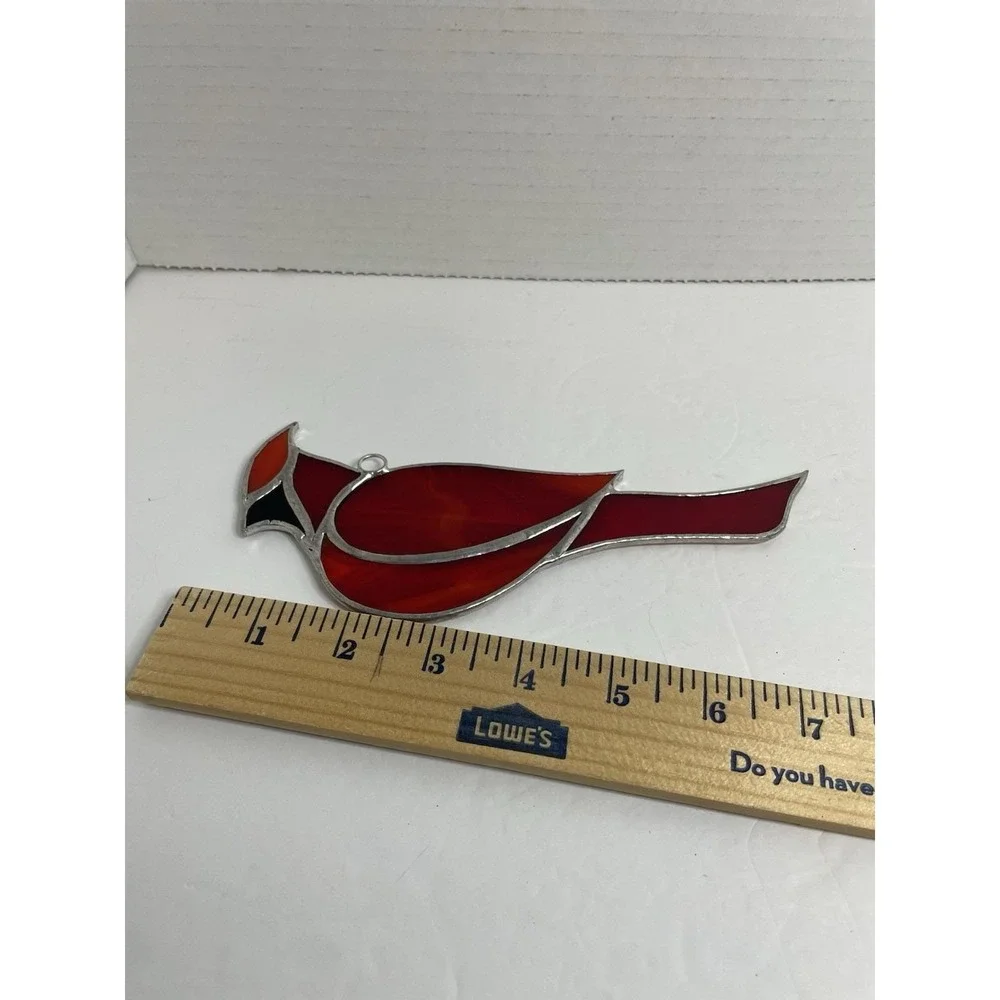 Cardinal Stain Glass Sun Catcher Red Bird Hanging Bird 7 1/2